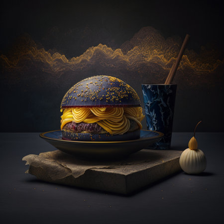 Multicolored hamburger on a dark background. High quality illustrationの素材