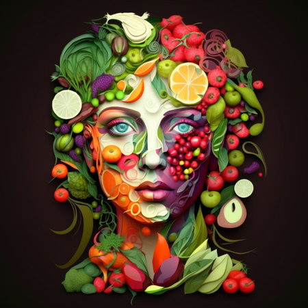 Portrait of a woman with a vegetarian face. High quality illustrationの素材