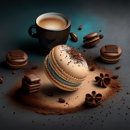 Delicate pastries in form of crispy delicate macaron with cocoa and coffee. High quality photoの素材