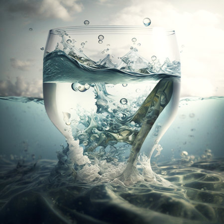 Clear water in a splash glass,Generative AI. High quality photoの素材