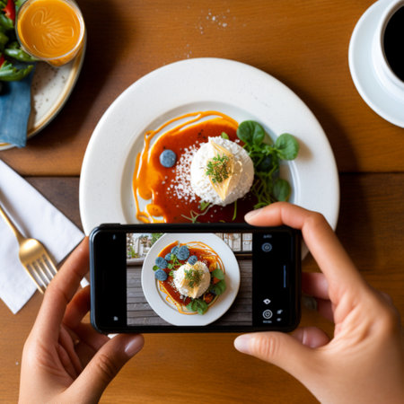 Food photography with a Smartphone in a coffee shop. High quality illustrationの素材