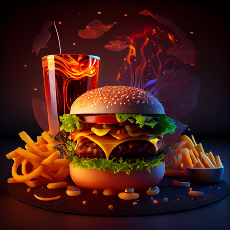 Delicious huge burger, dark background. High quality photoの素材