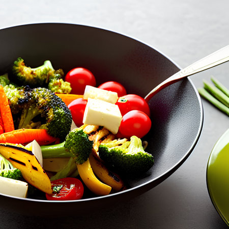 Grilled vegetables in a cast iron grilling pan, view from above. High quality photoの素材