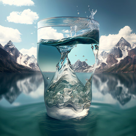 Clear water in a splash glass,Generative AI. High quality photoの素材