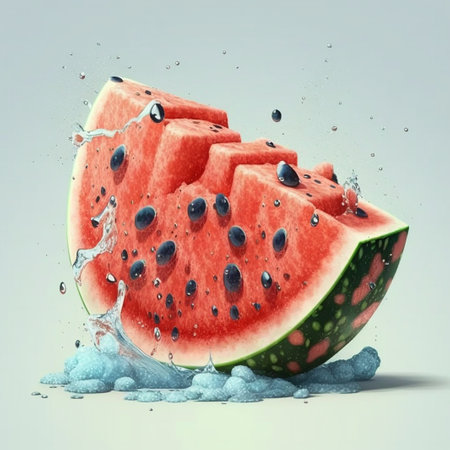 Red watermelon with a splash of juice. High quality illustrationの素材