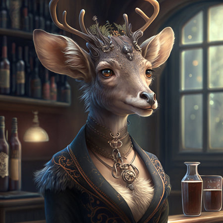 The stylish woman with the head of the Stag. High quality illustrationの素材