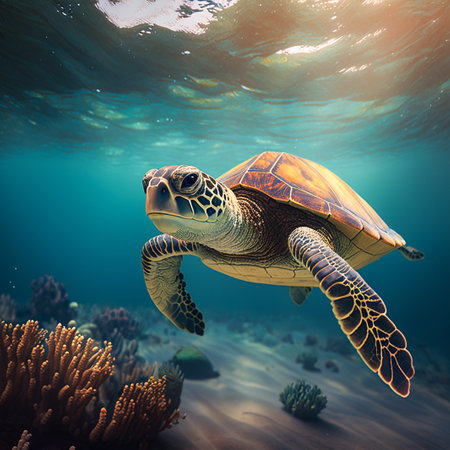 An anime turtle in the sea. High quality illustrationの素材