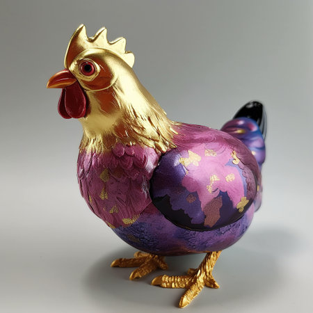 Multicolored laying hen for Easter, Generative AI. High quality photoの素材