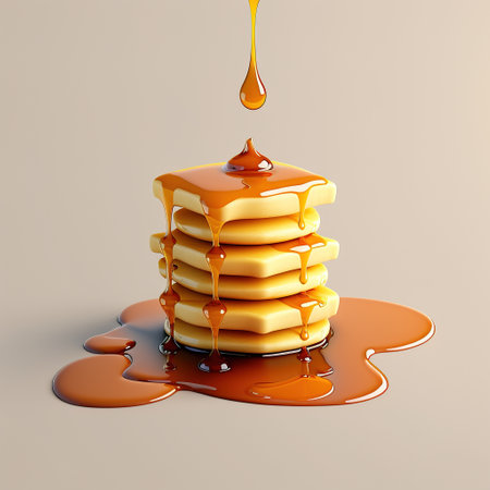 Pancakes in the shape of a tower and poured with honey, Generative AI. High quality photoの素材