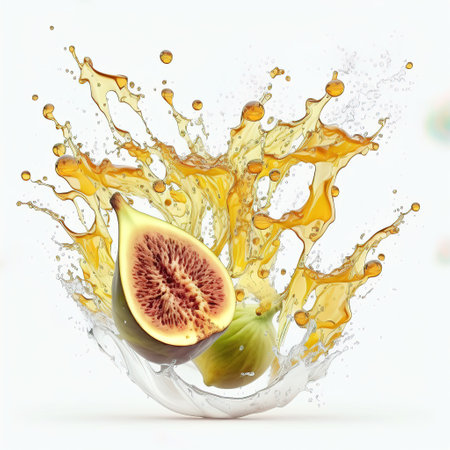 Fresh figs fall with a splash of white on a white background, Generative AI. High quality photoの素材
