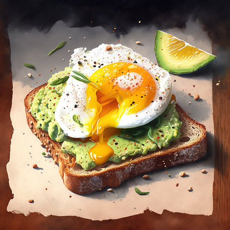 Fried eggs laying on toasters , Generative AI. High quality photoの素材