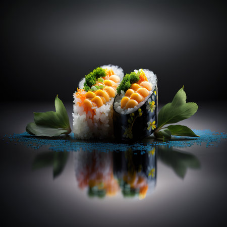 Bright beautiful varieties of sushi , Generative AI. high quality photoの素材