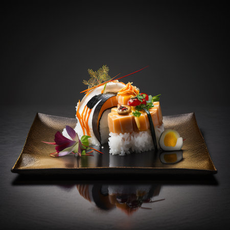 Bright beautiful varieties of sushi , Generative AI. high quality photoの素材