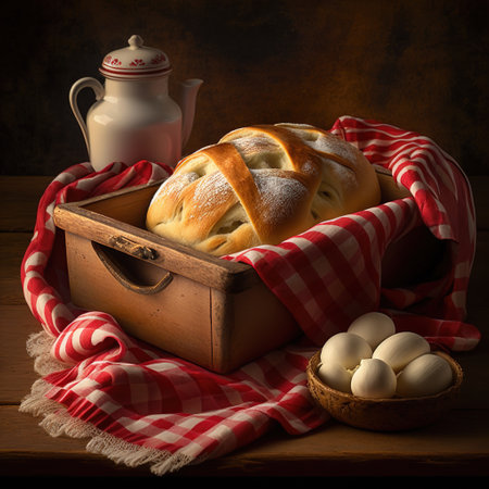 Butter and bread for breakfast, on a wooden board , Generative AI. high quality photoの素材