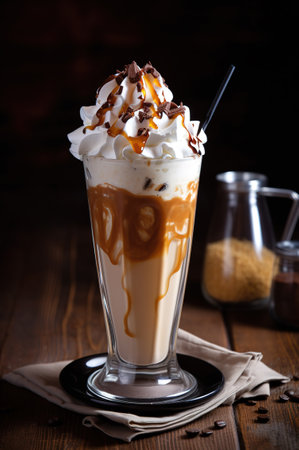 Frappe with whipped cream and chocolate and caramel , Generative AI. high quality photoの素材