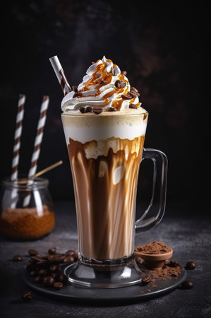 Frappe with whipped cream and chocolate and caramel , Generative AI. high quality photoの素材
