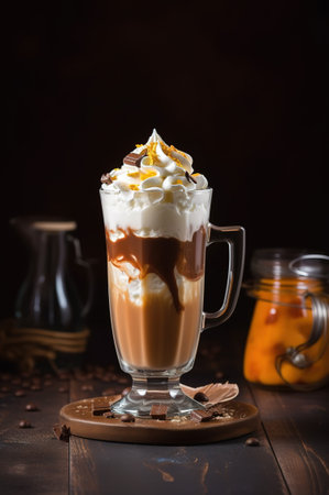 Frappe with whipped cream and chocolate and caramel , Generative AI. high quality photoの素材