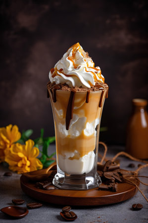 Frappe with whipped cream and chocolate and caramel , Generative AI. high quality photoの素材
