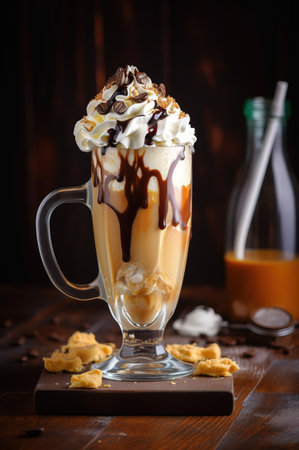 Frappe with whipped cream and chocolate and caramel , Generative AI. high quality photoの素材