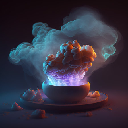 Futuristic food with volumetric smoke and volumetric light Generative AI. high quality photoの素材