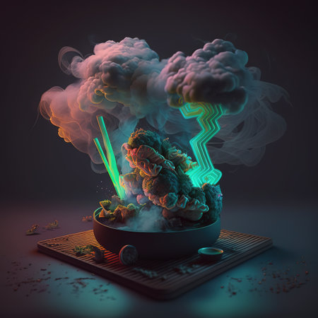 Futuristic food with volumetric smoke and volumetric light Generative AI. high quality photoの素材
