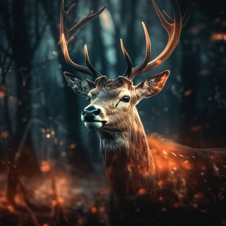 A reindeer with big antlers and all glowing Generative AI. high quality photoの素材
