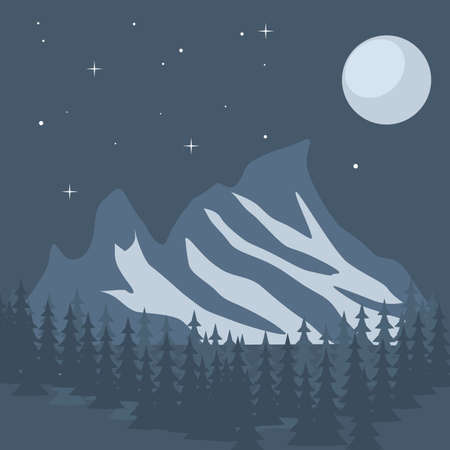 vector illustration of a winter landscape with mountains and moonのイラスト素材