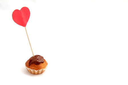 celebration cake with chocolate and love heart signの写真素材