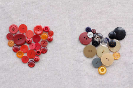 two heart from buttons opposite colorsの写真素材