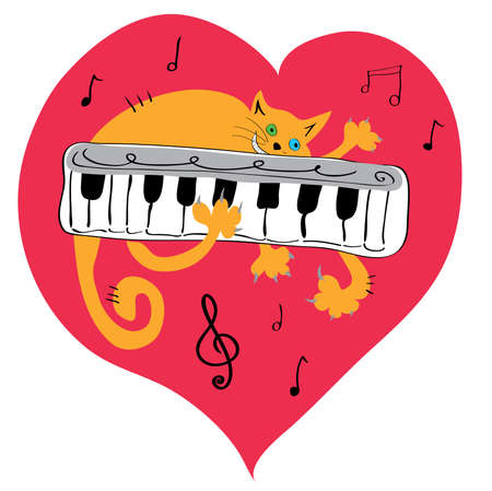 orange cat playing the keyboard to your favorite musicのイラスト素材