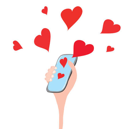 many reports of followers in the form hearts departing from the phoneのイラスト素材