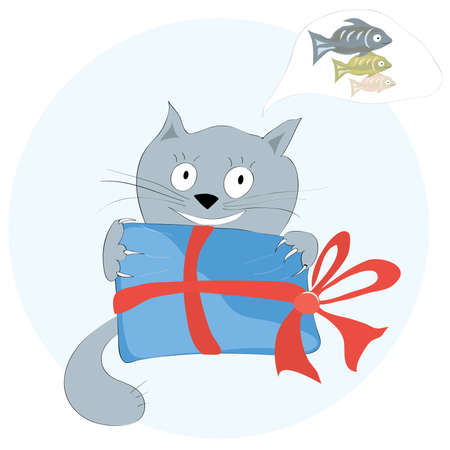 cat with a celebratory gift he could imagine is insideのイラスト素材