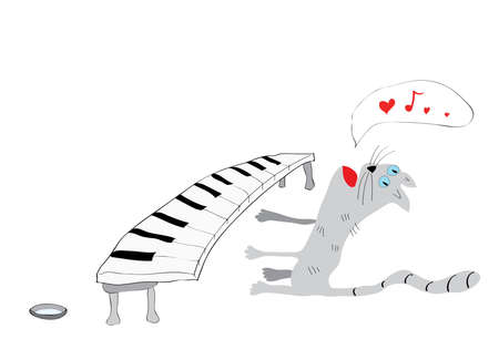 caricature cat with a synthesizer plays and sings about loveのイラスト素材