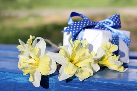 festive bouquet of flowers on a background blur Giftの写真素材