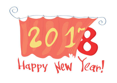 Vector curtain is slightly opened showing the next figure / happy 2018 new yearのイラスト素材
