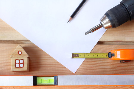 Installation with different tools for home renovation / building plan