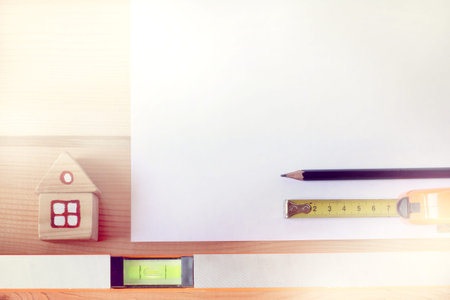 flat layout with important building tools top view / planning for an individual house