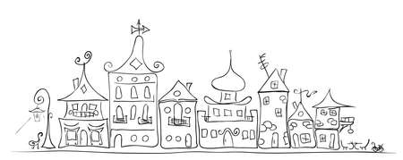 vector illustration with an urban retro quarter / cozy old cityのイラスト素材