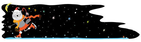 A vector with cat on figure skates skating in Santa hat.のイラスト素材