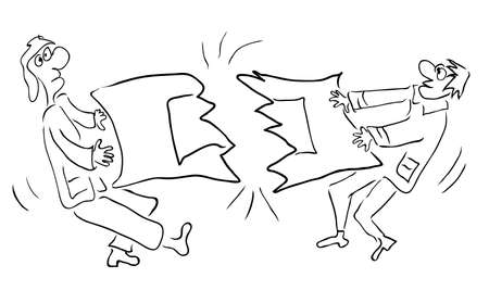 Two managers torn blanket into two parts / effects of aggressive competitionのイラスト素材