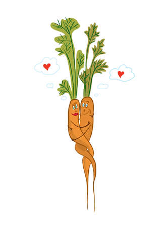 vector illustration with a pair of cheerful orange vegetables hugging each other / love-carrotのイラスト素材
