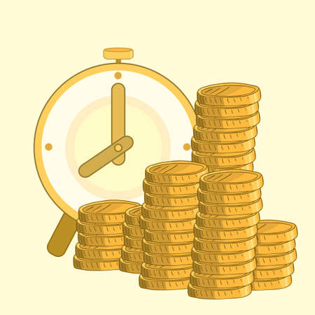 vector gold coins and clock. time and moneyのイラスト素材