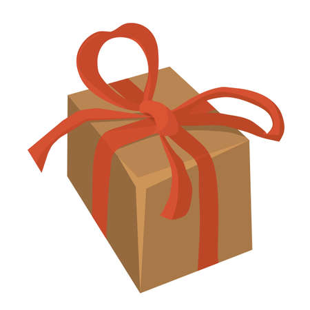 vector craft box tied with a red bow close-up. holiday gift for a loved oneのイラスト素材