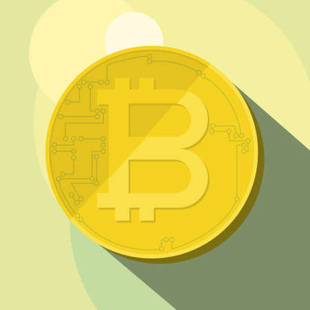 vector icon of gold coin with the letter B and elements of tracks and pins of a printed circuit board. virtual money in blockchain technologyのイラスト素材