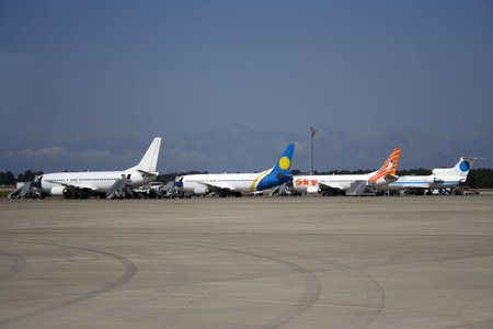 airplanes on a runway of international airport terminal