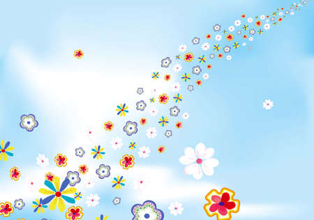 different flowers are flying at the skyのイラスト素材