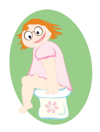 smiling little girl sitting on a chamber-potのイラスト素材