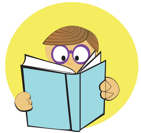 young reader with the book in his handsのイラスト素材