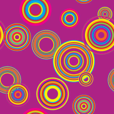 seamless background made of multicolored circles at retro disco style on a purpleのイラスト素材
