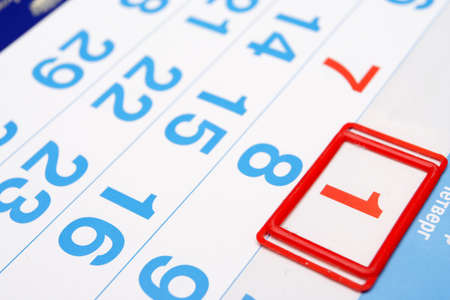 office calendar with index on a first day of the monthの写真素材